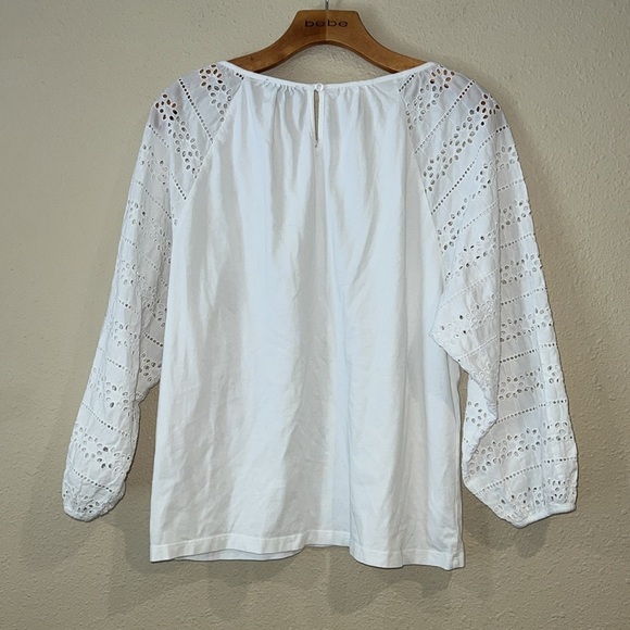 Women’s J Crew Size Small White Eyelet 3/4 Sleeve Cotton Knit Top popover top - Picture 5 of 6